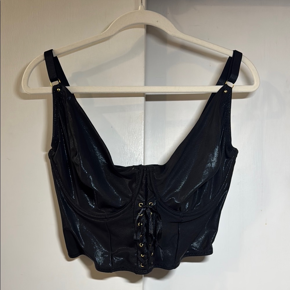 POUR MOI Black Lace-Up Corset Style Longline Bra 36I/36G